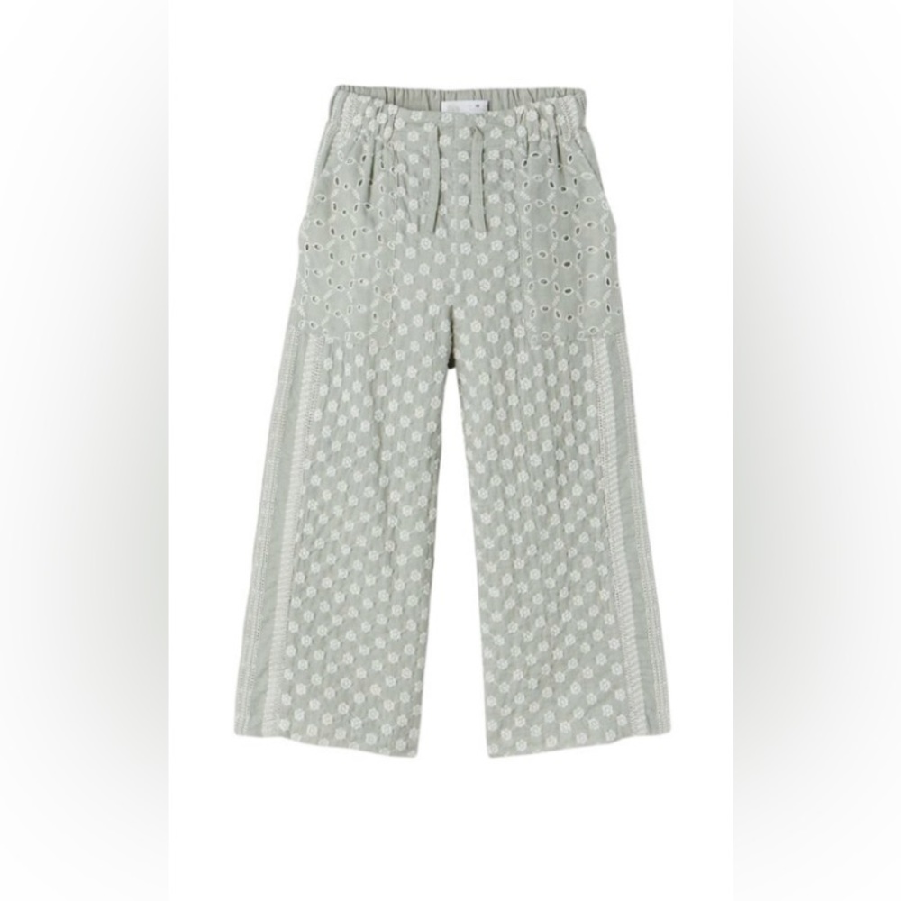 Zara Girls Embroidered Sea Green Pants-Size 11/12